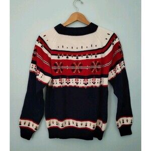 Vtg JCPENNEY Ski Sweater Mens L Acrylic Knitted Pullover Crew Neck Long Sleeve